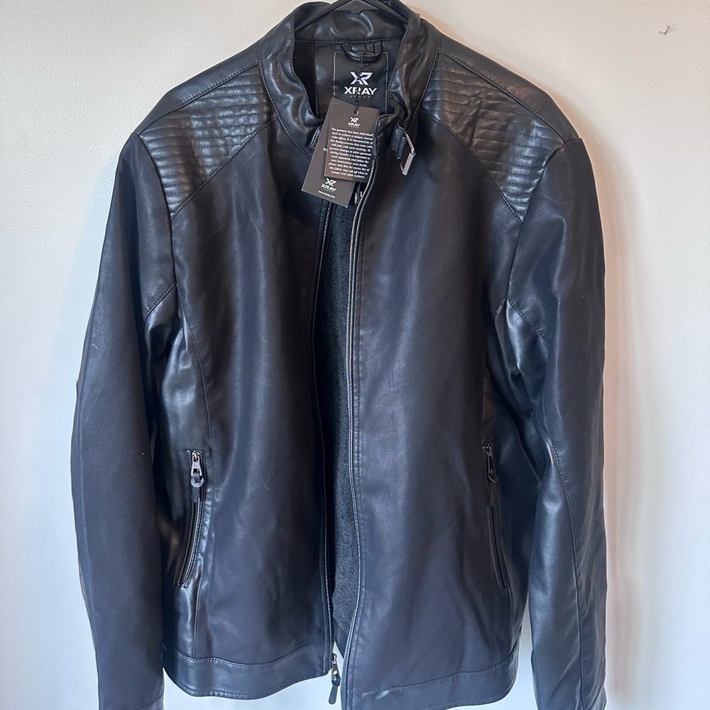 Black Faux Leather jacket with Quilted Detailing